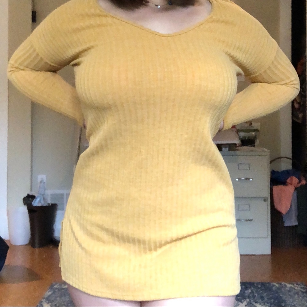 Mini mustard sweater dress